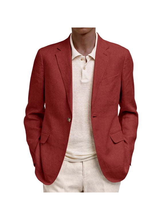 Blazer for Men Casual Sport Coat Notch Lapel Suit Jacket Notch Lapel Blazer,Button Front Sport Coat,Business Casual Jacket Wine XL