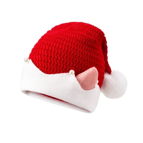 Voska Christmas Novelty Knitted Elf Beanie Pom Pom Elf Ears Stripe Winter Hat for Holiday Photo Prop D One Size