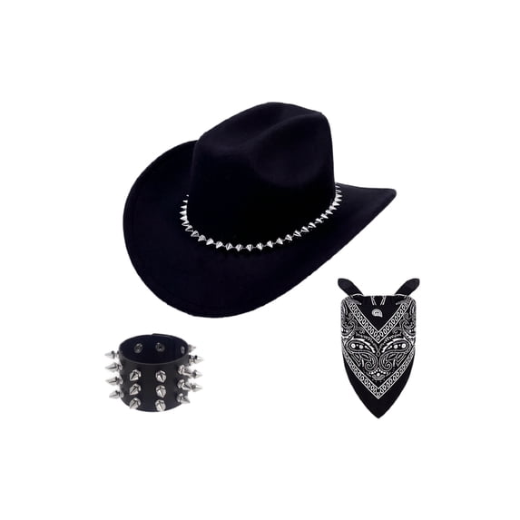 Voska Cowboy Hats Vacation Cowboy Hats Rivets Studded Gift Cowgirl Hat Black One Size