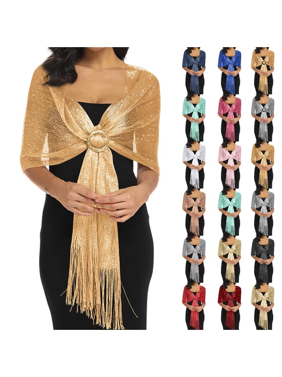 Elegant Womens Sequin Shawl Wrap Evening Dress Party Scarf Free Size Beaded Cover Up Hot Pink