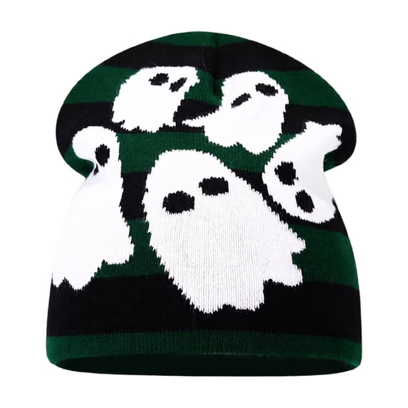 Voska Funny Halloween Pumpkin Skull Jacquard Knitted Pullover Hat Warm Woolen Festival Beanie for Autumn and Winter D One Size