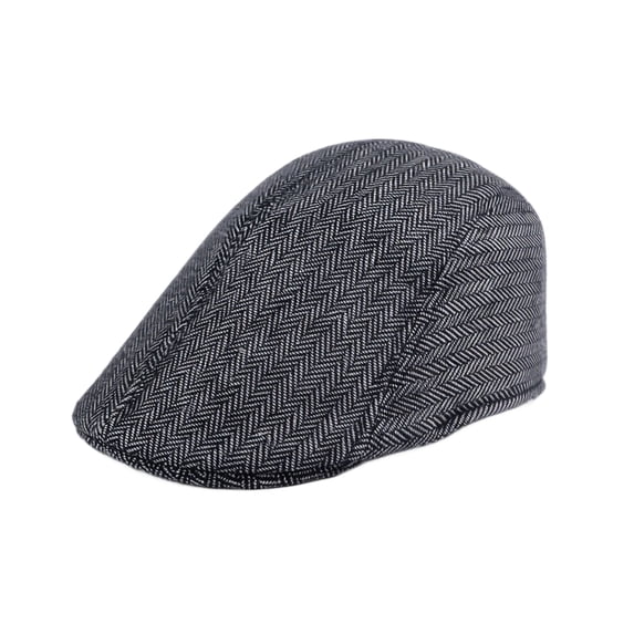 Voska Herringbone Flat Ivy Newsboy Cap for Men Classic Tweed Newsboy Hat Wool Blend Flat Cap Gatsby Cabbie Hats Ivy Caps Black One Size