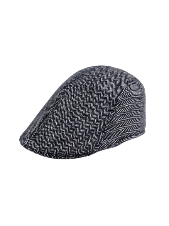 Herringbone Flat Ivy Newsboy Cap for Men Classic Tweed Newsboy Hat Wool Blend Flat Cap Gatsby Cabbie Hats Ivy Caps Black One Size