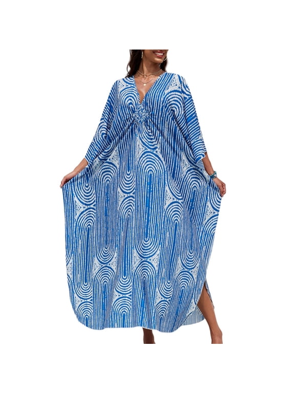 Kaftan Dresses for Women, Caftan Dresses for Women Plus Size Tropical Hawaiian Cover Ups Butterfly Abaya Loungewear Royal Blue