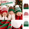 thumbnail image 1 of Voska Kid's Green Red Striped Christmas Beanie Hat Winter Warm Stretchy Knit Ear Cover Cap Unisex Boys Girls Holiday Daily C, 1 of 6