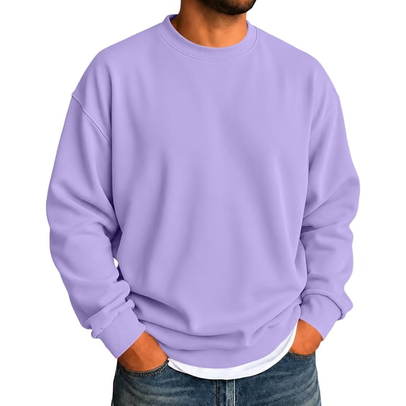 Voska Men's Casual Long Sleeves Crewneck Sweatshirts Solid Color Classic Pullover Lightweight Slim Fit Tops Purple L
