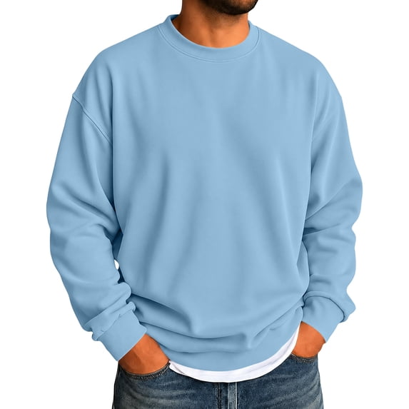 Voska Men's Casual Long Sleeves Crewneck Sweatshirts Solid Color Classic Pullover Lightweight Slim Fit Tops Sky Blue 3XL