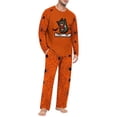thumbnail image 1 of Voska Men's Halloween Ghost Graphic Pajama Set Crew Neck Raglan Long Sleeve Top Pumpkin Print Straight‑Leg PJ Pants Soft Sleepwear For Fall Spooky‑Season Loungewear Saffron S, 1 of 5
