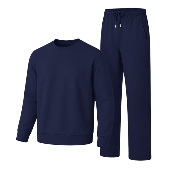 Voska Mens 2 Piece Outfits Lounge Jogging Suits Sweatsuit Set Sweatshirt Baggy Comfy Sweatpants with Pockets Navy 2XL