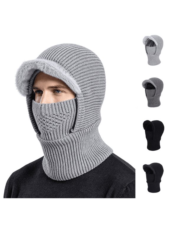 Mens Knit Balaclava Hat Neck Gaiter Face Cover Fleece Lined Ear Protection Winter Warm Outdoor Ski Cycling Gift Dark Gray One Size
