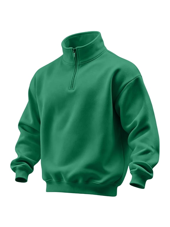 Mens Quarter Zip Pullover Fleece-Lined Mock Neck Sweatshirt Casual,Long Sleeve, Solid Color Dark Green XL