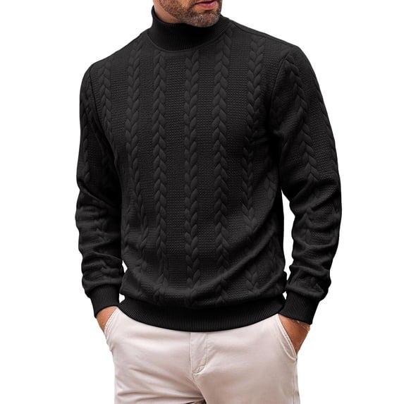 Voska Mens Sweater Crewneck Cable Knit Pullover Twist Textured, Regular Fit, Long Sleeve, Solid Color, Warm, Fall Winter Clothing Black L
