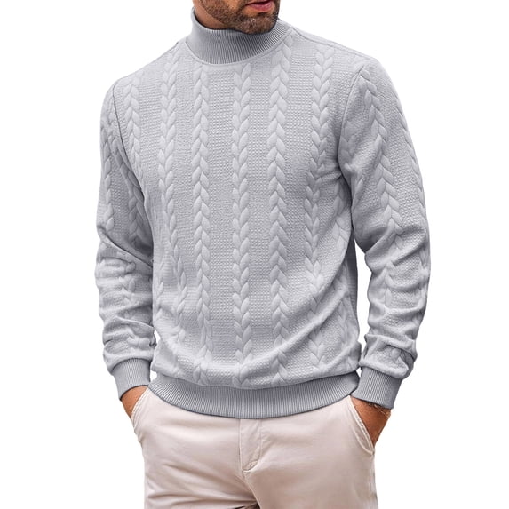 Voska Mens Sweater Crewneck Cable Knit Pullover Twist Textured, Regular Fit, Long Sleeve, Solid Color, Warm, Fall Winter Clothing Gray L