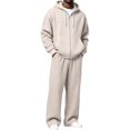 thumbnail image 1 of Voska Mens Sweatsuit 2 Piece Sets Zip Up Hoodie And Wide Leg Sweatpants Baggy Waffle Track Suits Athletic Sweat Set Beige L, 1 of 6