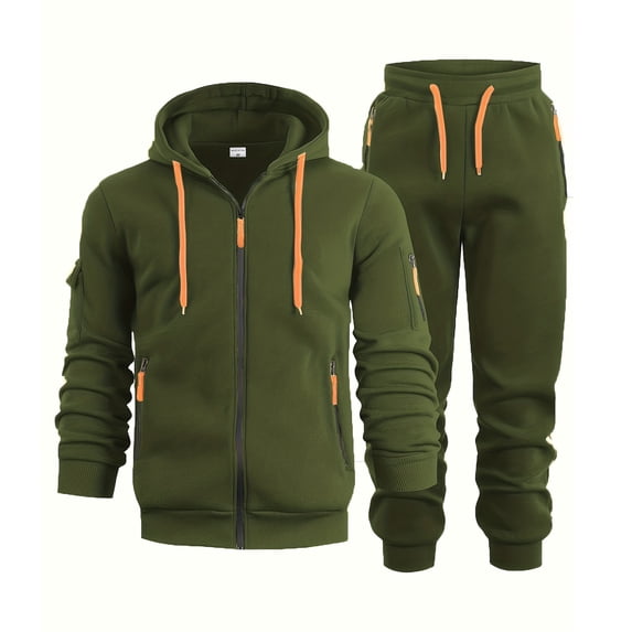 Voska Mens Sweatsuits 2 Piece Set Zip Up Hoodie And Jogger Sweatpants Work Out Casual Athletic Tracksuits Dark Green 2XL