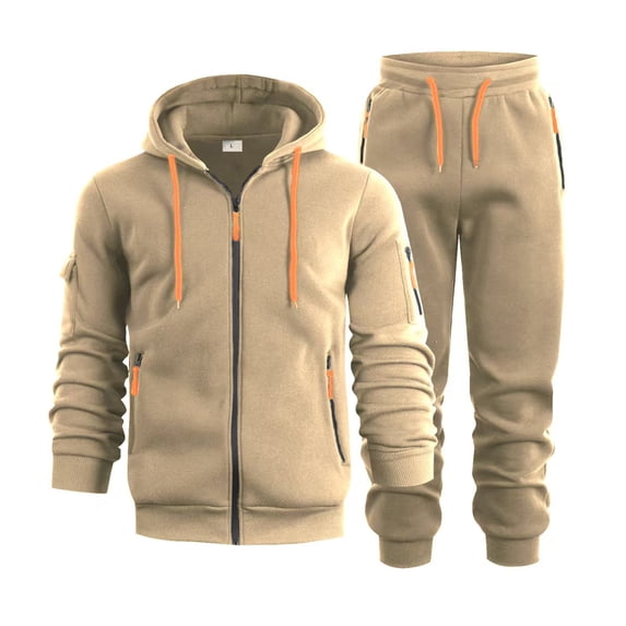Voska Mens Sweatsuits 2 Piece Set Zip Up Hoodie And Jogger Sweatpants Work Out Casual Athletic Tracksuits Khaki 2XL