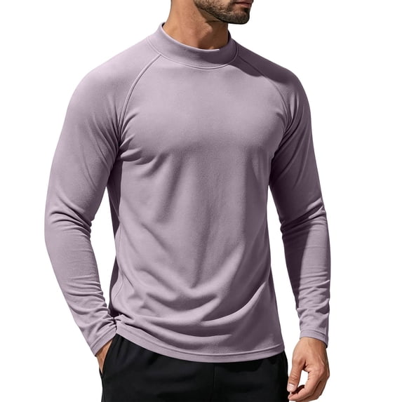 Voska Mens Workout Shirts Long Sleeve Moisture Wicking Athletic Tee UPF 50 Sun Shirt, Lightweight Quick Dry Performance for Running & Fishing Light Purple S