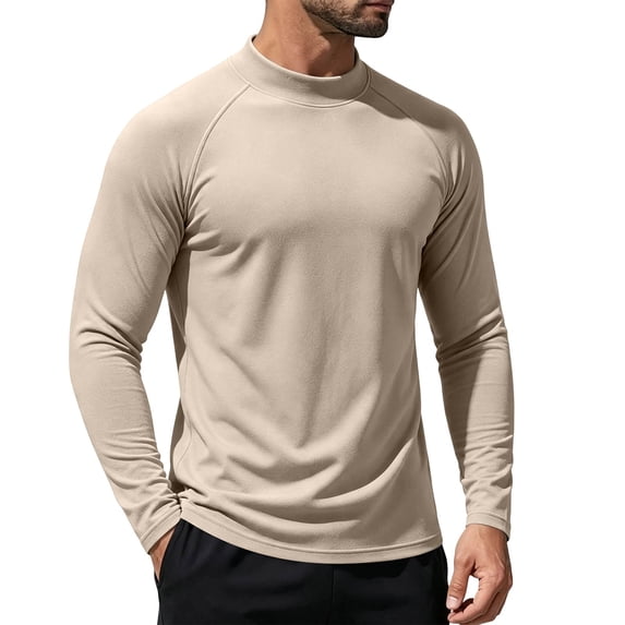 Voska Mens Workout Shirts Long Sleeve Moisture Wicking Athletic Tee UPF 50 Sun Shirt, Lightweight Quick Dry Performance for Running & Fishing Beige L