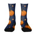 thumbnail image 1 of Voska Pumpkin Bat Patterns Stretch Mid-Calf Socks - Designed specifically for running, stylish and breathable for training. Dark Blue One Size, 1 of 6