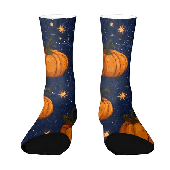 Voska Pumpkin Bat Patterns Stretch Mid-Calf Socks - Designed specifically for running, stylish and breathable for training. Dark Blue One Size