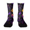 thumbnail image 1 of Voska Pumpkin Bat Patterns Stretch Mid-Calf Socks - Designed specifically for running, stylish and breathable for training. Dark Purple One Size, 1 of 6