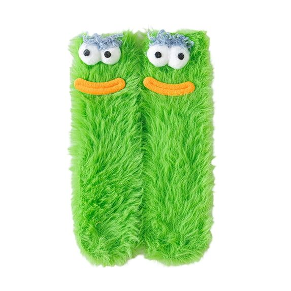Voska Thick Warm Coral Fleece Mid Calf House Socks Cartoon Monster Print Cozy Indoor Fall Winter Socks