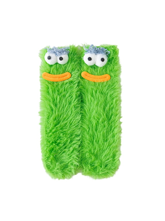 Thick Warm Coral Fleece Mid Calf House Socks Cartoon Monster Print Cozy Indoor Fall Winter Socks