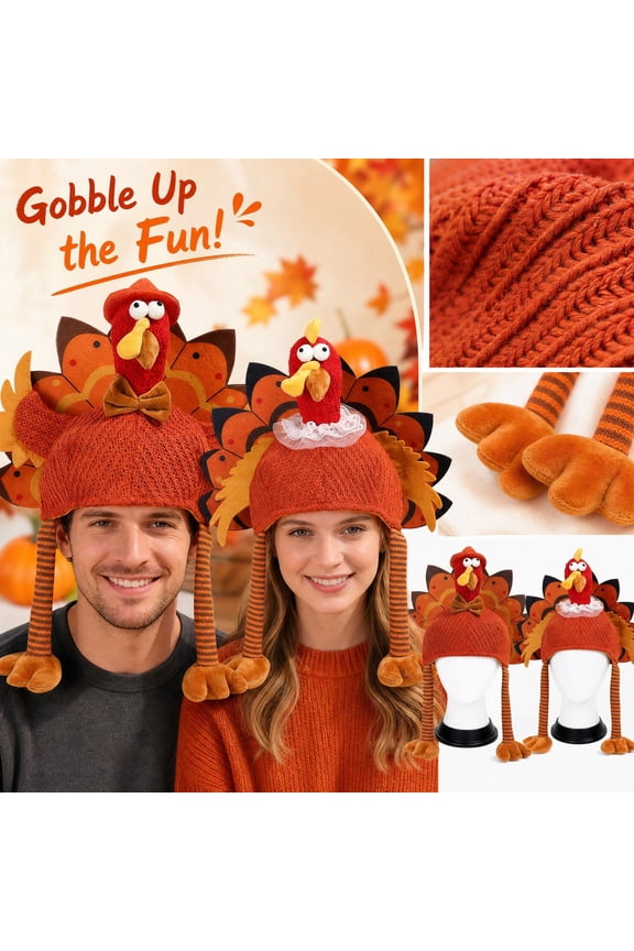 Turkey Knit Hat Thanksgiving Costume Hat for Men Women Soft Warm Yarn Novelty Party Headwear Fall Winter B One Size