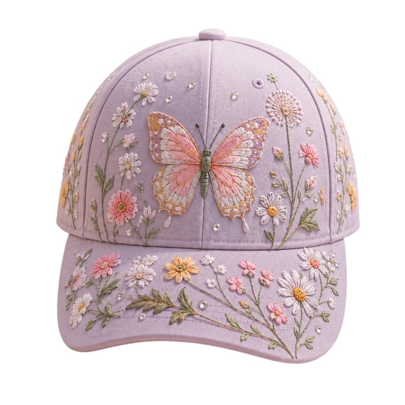 Voska Unisex Animal Print Embroidered Baseball Cap Casual Trendy Adjustable Outdoor Sun Sports Hat Light Purple