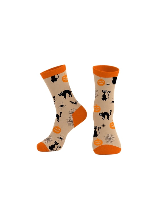 Unisex Halloween Cat Skeleton Print Mid Calf Socks Breathable Novelty Fall Winter Soft Socks