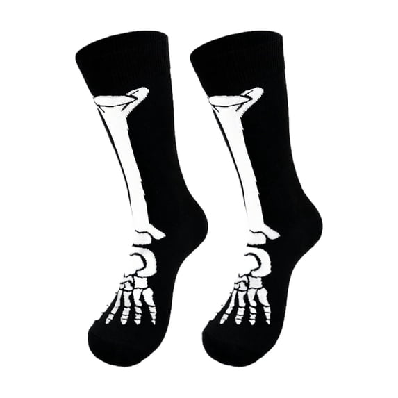 Voska Unisex Halloween Skeleton Cartoon Mid Calf Socks Breathable Ribbed Comfortable Fall Daily Socks