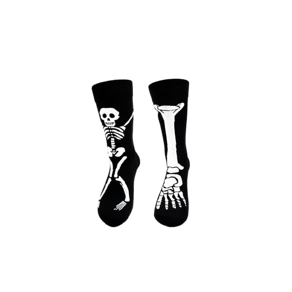 Voska Unisex Halloween Skeleton Cartoon Mid Calf Socks Breathable Ribbed Comfortable Fall Daily Socks