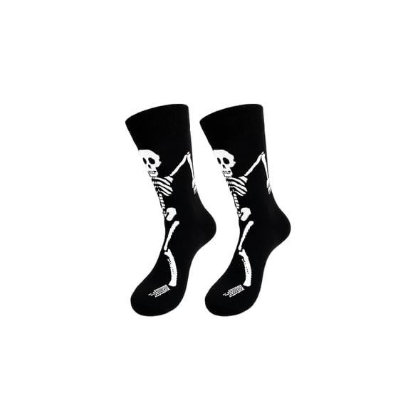 Voska Unisex Halloween Skeleton Cartoon Mid Calf Socks Breathable Ribbed Comfortable Fall Daily Socks