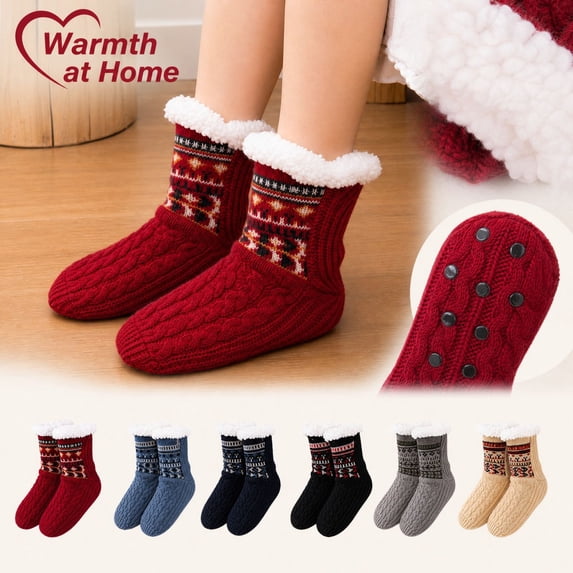 Voska Unisex Thick Fleece Lined Non Slip Floor Socks Warm Cozy Indoor Slipper Socks Anti Skid Grippers Winter Loungewear for Women Men Beige M