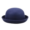 thumbnail image 1 of Voska Versatile Trendy Rolled Brim Round Dome Hat Artificial Wool Fedora Fall Winter Unisex Hat Navy, 1 of 7