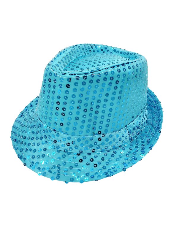 Western Sequin Hat Bling Dance Hats with Shining Sequin for Man and Women Sky Blue