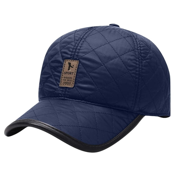 Voska Winter Men's PU Leather Earflap Hat Thickened Warm Casual Baseball Outdoor Cap Navy