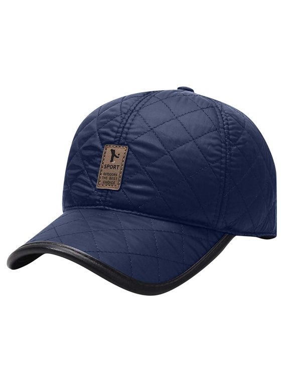 Winter Men's PU Leather Earflap Hat Thickened Warm Casual Baseball Outdoor Cap Navy