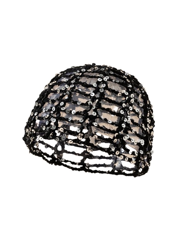 Women Openwork Sequins Hair Net Cap Breathable Crochet Knit Head Cover Lightweight Fashion Hair Wrap Hat For Party Daily Hairstyle Decoration