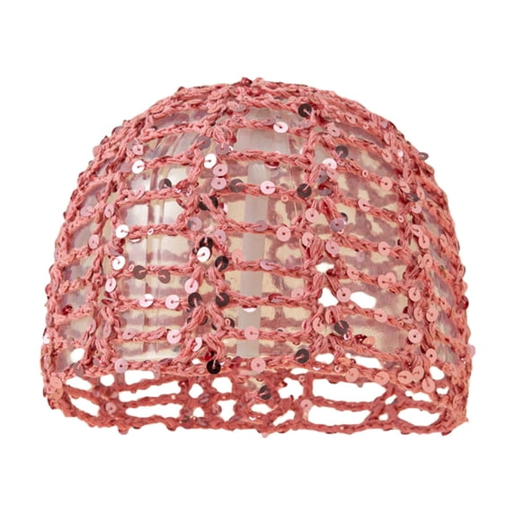 Voska Women Openwork Sequins Hair Net Cap Breathable Crochet Knit Head Cover Lightweight Fashion Hair Wrap Hat For Party Daily Hairstyle Decoration