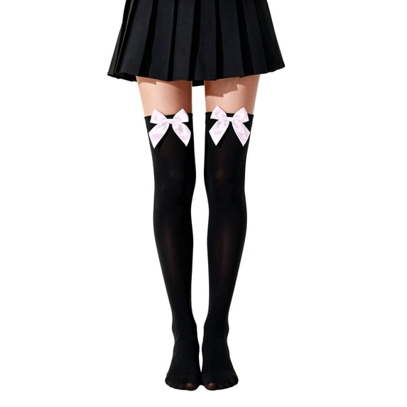 Voska Women's Bow Knee High Socks, Halloween Cosplay Long Cotton Thigh High Socks H One Size
