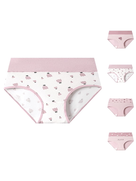 Women's Cotton Mid Rise Tummy Control Panties Cartoon Print Breathable Stretch Underwear Multi Color Daily Light pink L