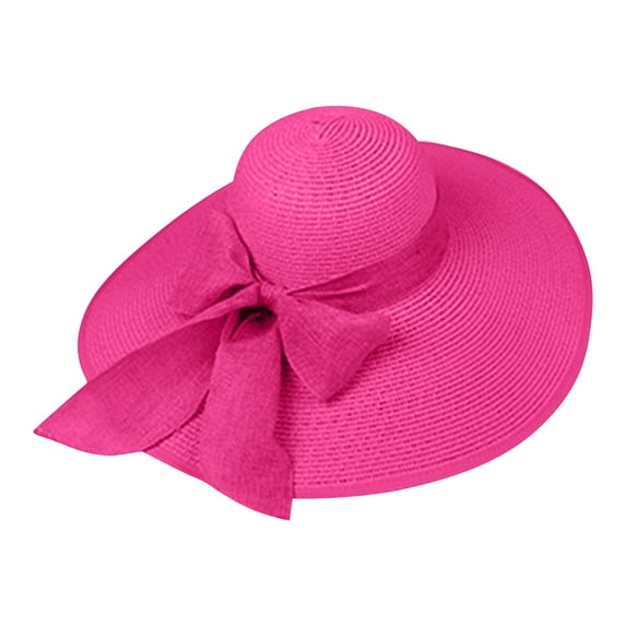 Voska Women's Fashion Woven Wide Brim Sun Hat Breathable Foldable UPF Summer Beach Travel Hat Hot Pink