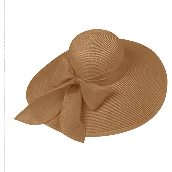 Voska Women's Fashion Woven Wide Brim Sun Hat Breathable Foldable UPF Summer Beach Travel Hat Khaki