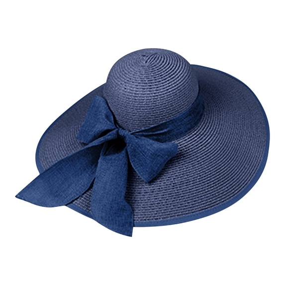 Voska Women's Fashion Woven Wide Brim Sun Hat Breathable Foldable UPF Summer Beach Travel Hat Navy