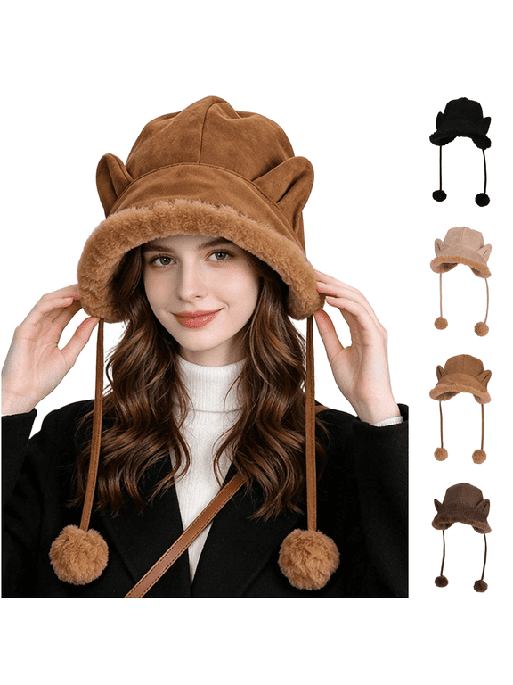Women's Faux Suede Winter Hat Fleece Lined Ear Flap Windproof Fisherman Cap Warm Outdoor Daily Wear for Women Girls Light Brown One Size