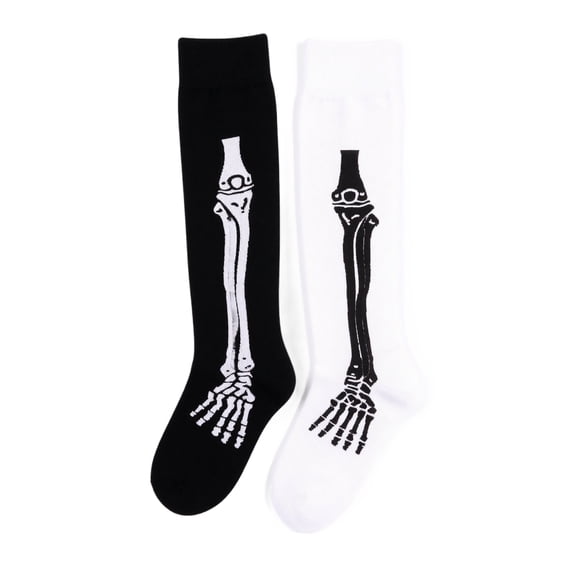 Voska Women's Gothic Black Skeleton Print Stockings Over The Knee Halloween Socks Stretchy Warm Fall Party Socks c One Size