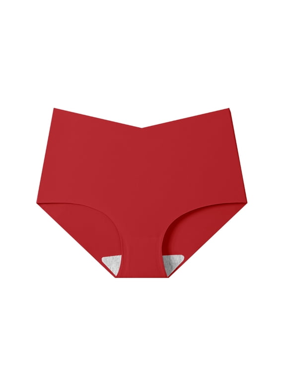 Women's High Waist Deep V Seamless Ice Silk Panties Breathable Sportswear Casual Daily Underwear Red XXL