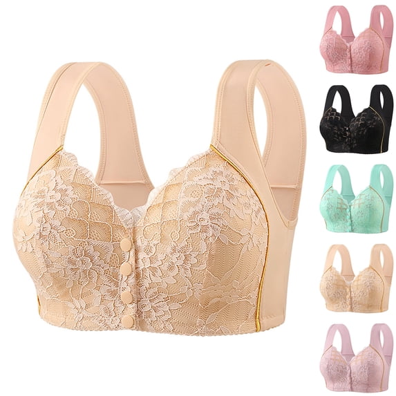 Voska Women's Lace Vest Plus Size Bra Front Closure Fixed Cup Side ...