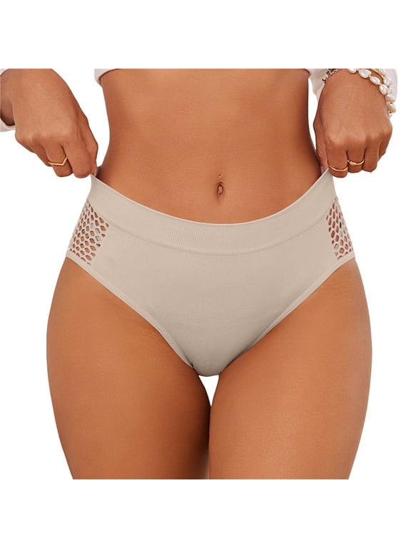 Women's Mid Waist Butt Lifter Panties Tummy Control Cutout Sides Seamless Underwear Khaki S